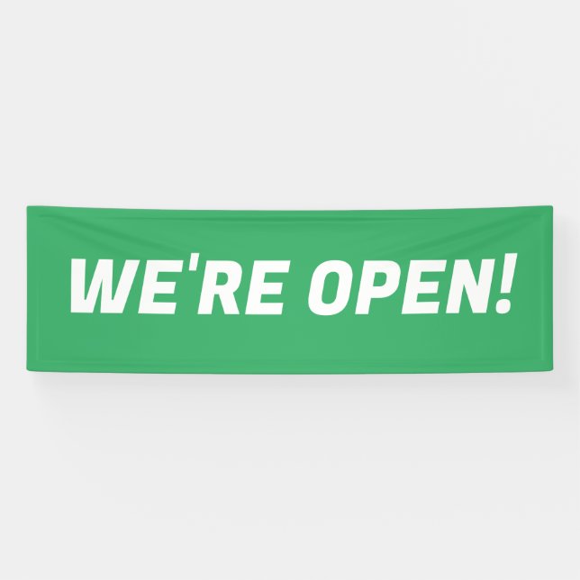 We're Open l Green & White Promotional Sign Banner (Horizontal)