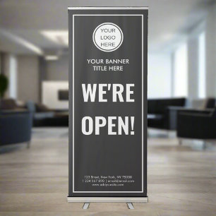 We're Open l Modern Black & White Professional Retractable Banner