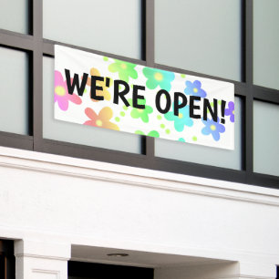 WE'RE OPEN! Rainbow Flowers Business Banner