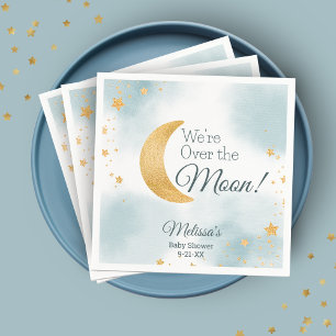 We're Over the Moon Blue Boy Baby Shower Napkin
