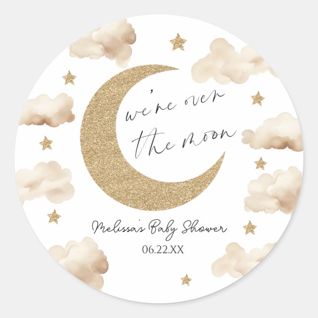 We're Over The Moon Boho Celestial Baby Shower Classic Round Sticker (Front)