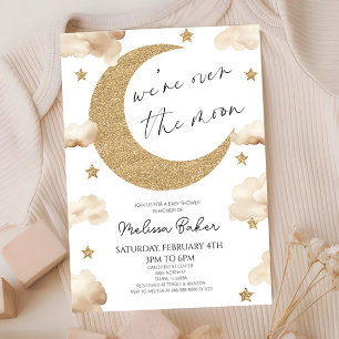 We're Over The Moon Boho Celestial Baby Shower Invitation