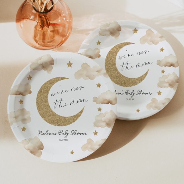 We're Over The Moon Boho Celestial Baby Shower Paper Plate (Creator Uploaded)