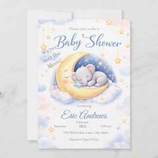 We're Over the Moon Elephant Boy Baby Shower Invitation