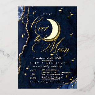 We're Over the Moon Gold Foil Boy Baby Shower
