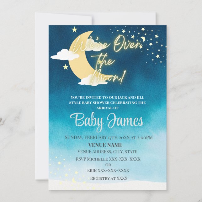 We're Over the Moon Invitation Blue Night Sky  (Front)