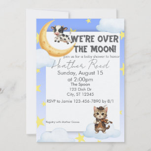 We're Over the Moon, nursery rhyme baby shower Invitation