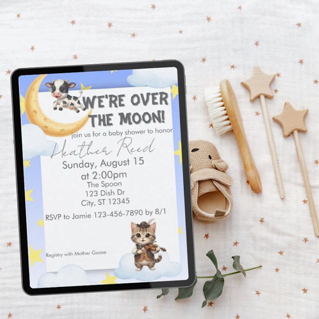 We're Over the Moon, nursery rhyme baby shower Invitation (Creator Uploaded)