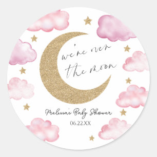 We're Over The Moon Pink Celestial Baby Shower Classic Round Sticker