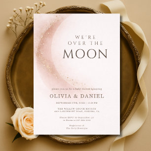 We're Over The Moon Pink Couples Baby Shower Invitation