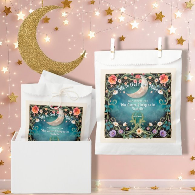 We're Over the Moon Pink Floral Girl Baby Shower Favour Bags (Creator Uploaded)