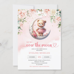 We're over the moon teddy bear girl baby shower invitation