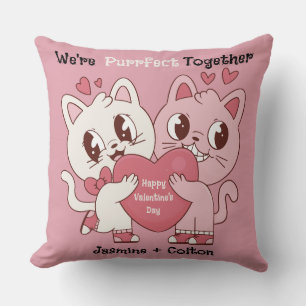 We're Purrfect Together Cute Valentine Pillow
