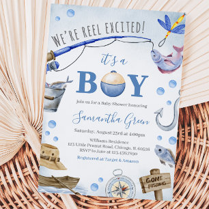 We're Reel Excited It's a Boy Baby Shower Invitation
