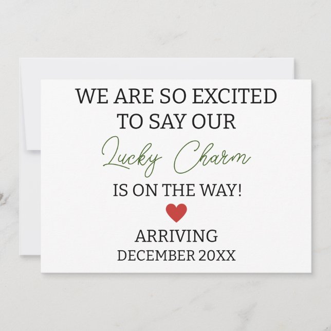 We're so excited to say our lucky charm pregnancy  announcement (Front)