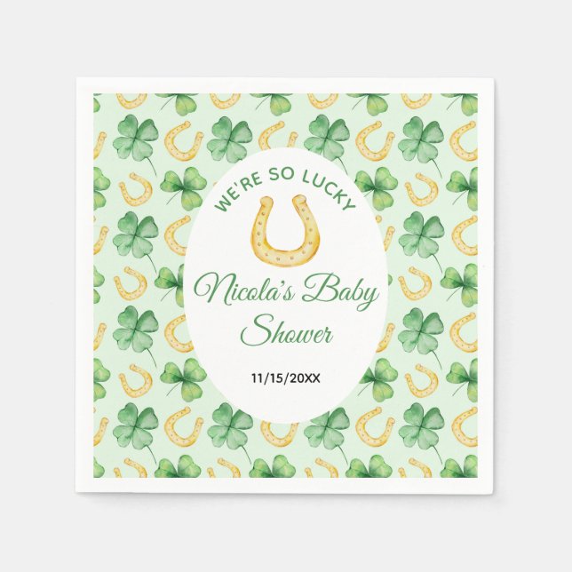 We're So Lucky Horseshoe St Patrick's Baby Shower Napkin (Front)