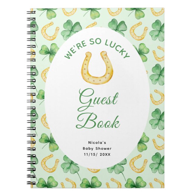 We're So Lucky Horseshoe St Patrick's Baby Shower Notebook (Front)