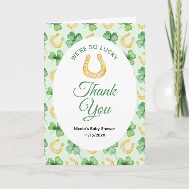 We're So Lucky Horseshoe St Patrick's Baby Shower Thank You Card