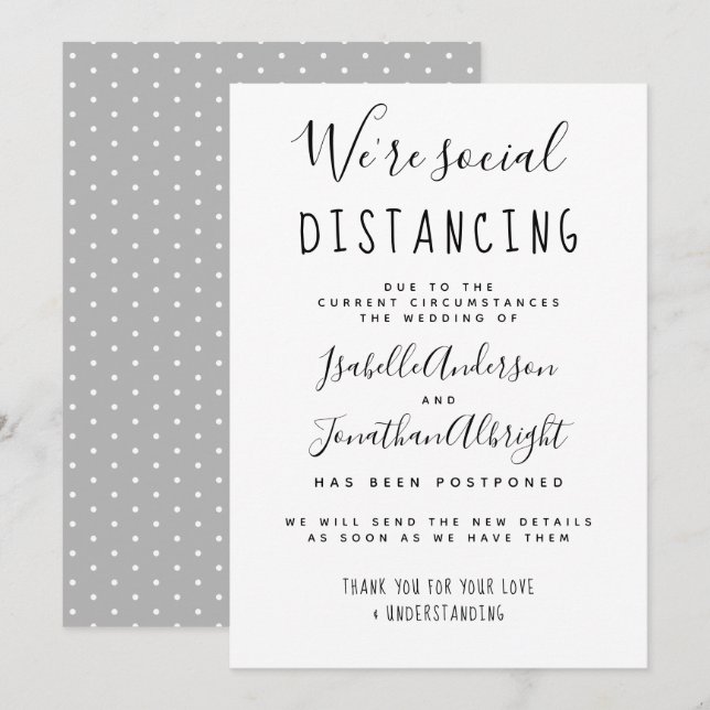 We're Social Distancing Stylish Postponed Wedding Invitation (Front/Back)