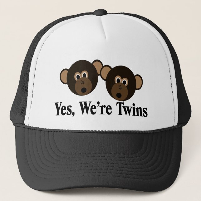 We're Twins 2 Boys Monkeys Trucker Hat (Front)