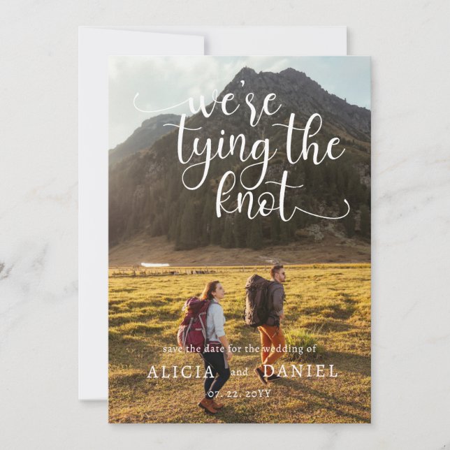 We're tying the Knot 2 Photo QR Code Save the Date Invitation (Front)