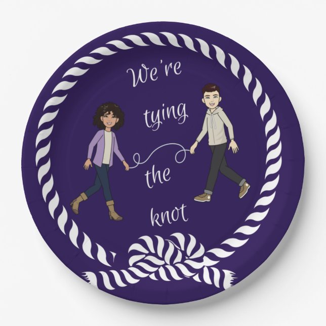 We're Tying The Knot Nautical Coloured Anime  Pape Paper Plate (Front)