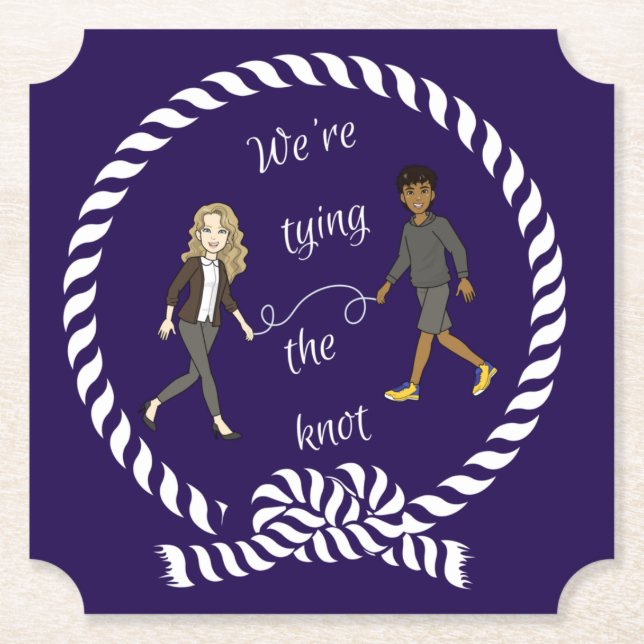 We're Tying The Knot Nautical Coloured Anime  Paper Coaster (Front)
