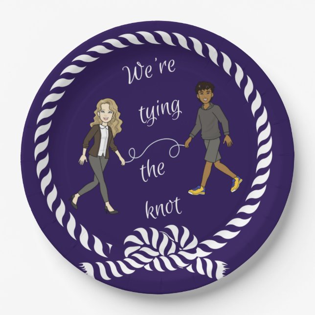 We're Tying The Knot Nautical Coloured Anime  Paper Plate (Front)