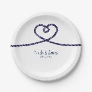 We're tying the knot nautical heart beach Wedding Paper Plate