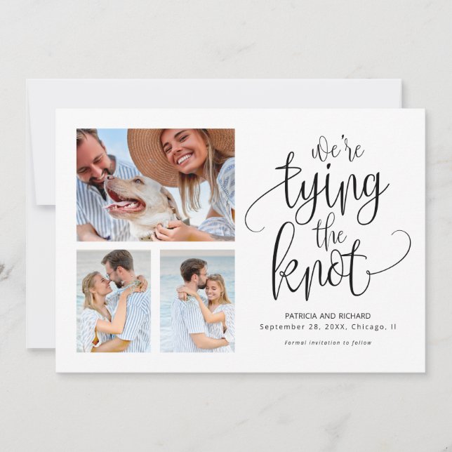 We're Tying The Knot Save The  Date Simple 3 Photo Invitation (Front)