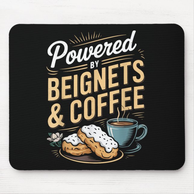 Wered By Beignets And Coffee Funny New Orleans Quo Mouse Mat (Front)