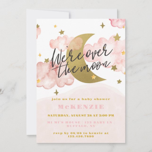 We'reOver The Moon Girl Baby Shower Invitation (Front)