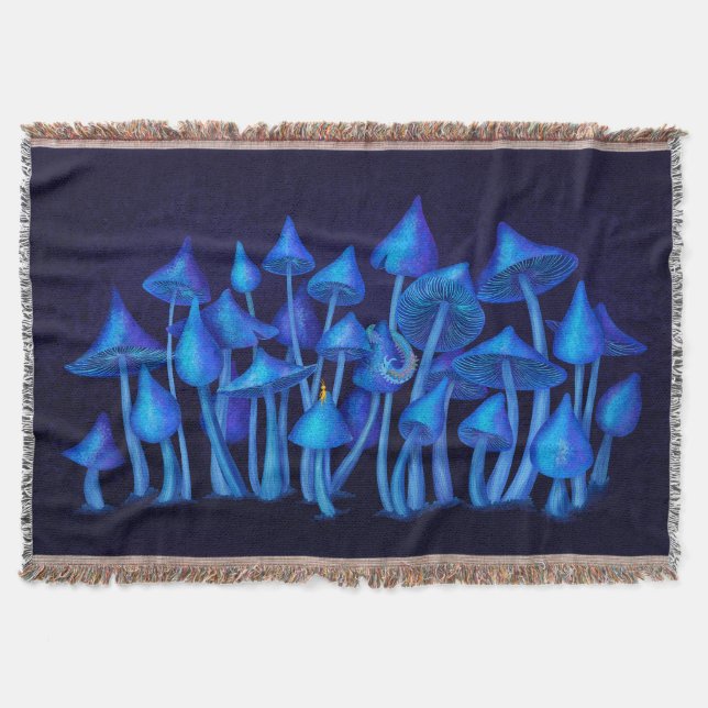 Werewere kokako, New Zealand Blue Mushroom Throw Blanket (Front)