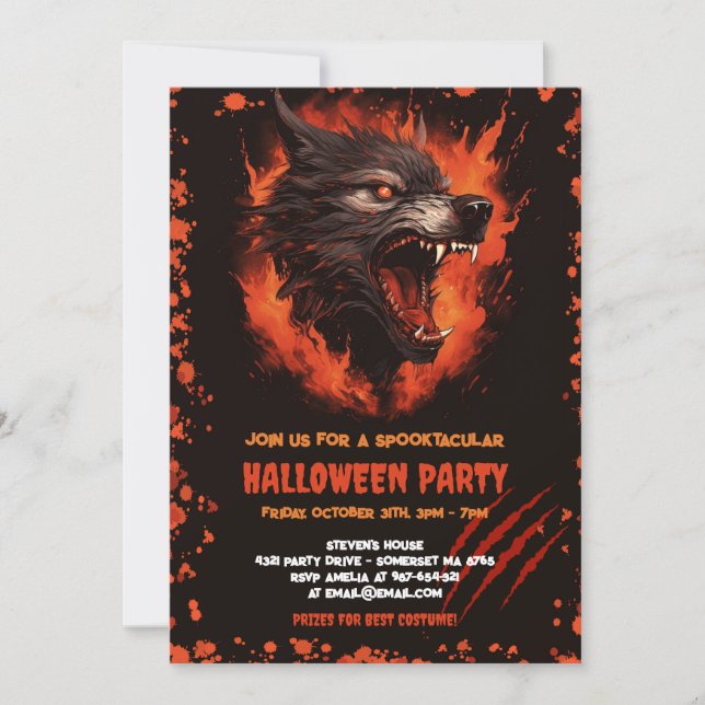 Werewolf Blood Gothic Halloween Invitation (Front)