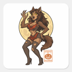 Werewolf Girl Cartoon Square Sticker