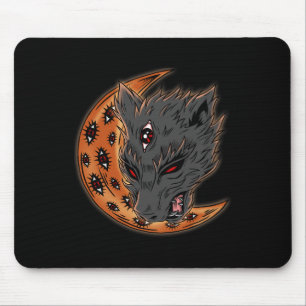 Werewolf Halloween Crescent Moon Horror Eyes Goth Mouse Mat