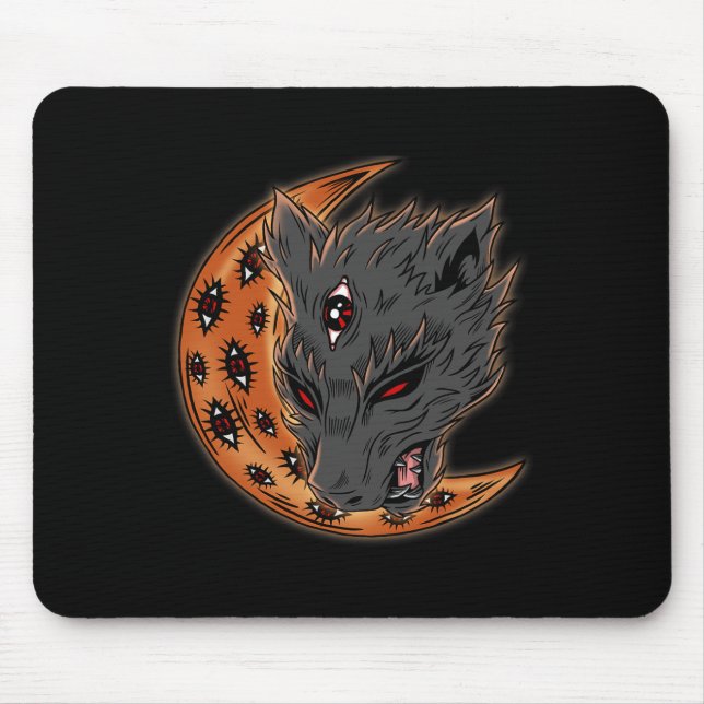 Werewolf Halloween Crescent Moon Horror Eyes Goth  Mouse Mat (Front)