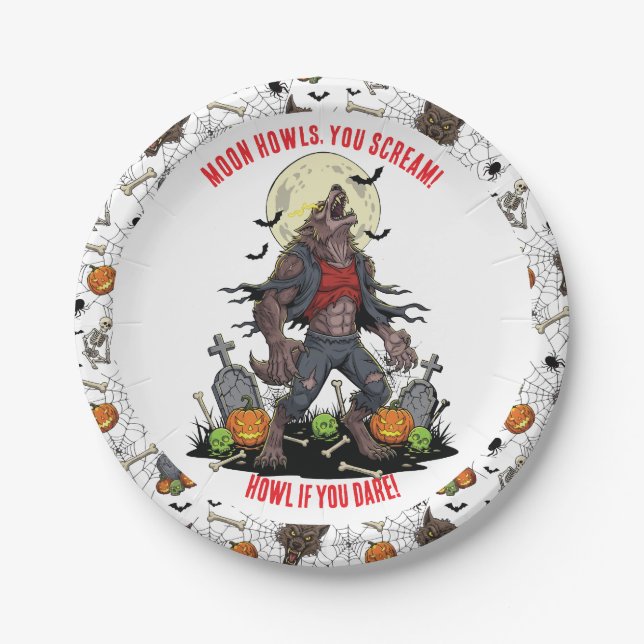 🐺 Werewolf Halloween Paper Plates 🎃💀 (Front)