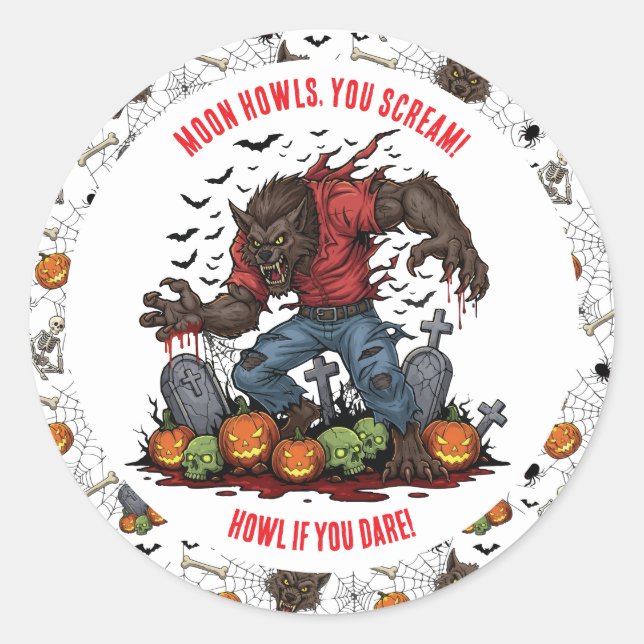 🐺 Werewolf Halloween Stickers & Labels 🎃💀 (Front)