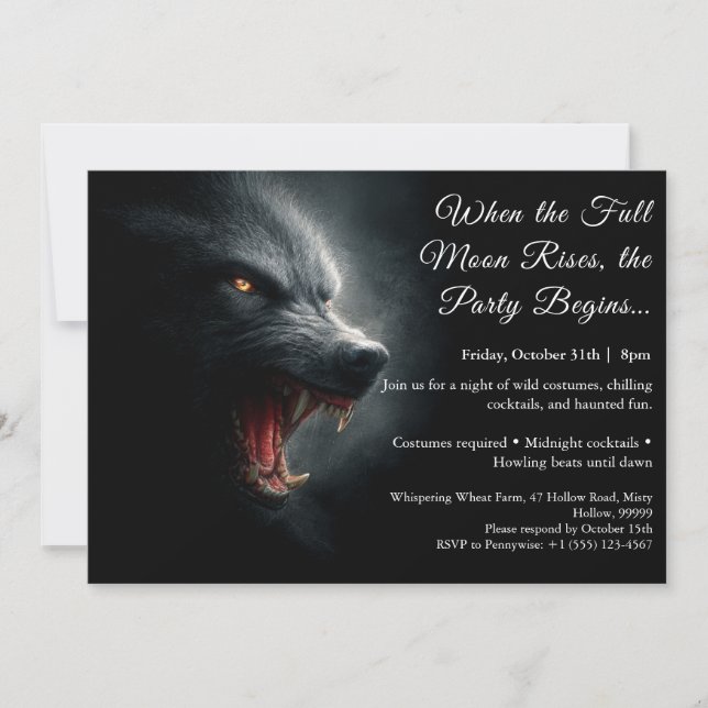 Werewolf Howl Halloween Costume Party Invitation (Front)