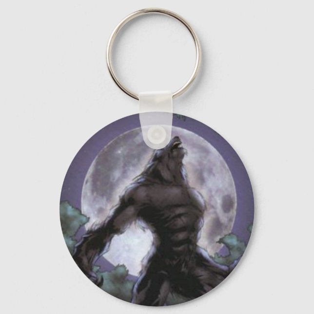 Werewolf Howling At The Moon Key Ring (Front)