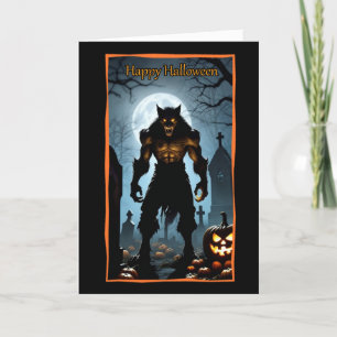 Werewolf in Cemetery Halloween Card