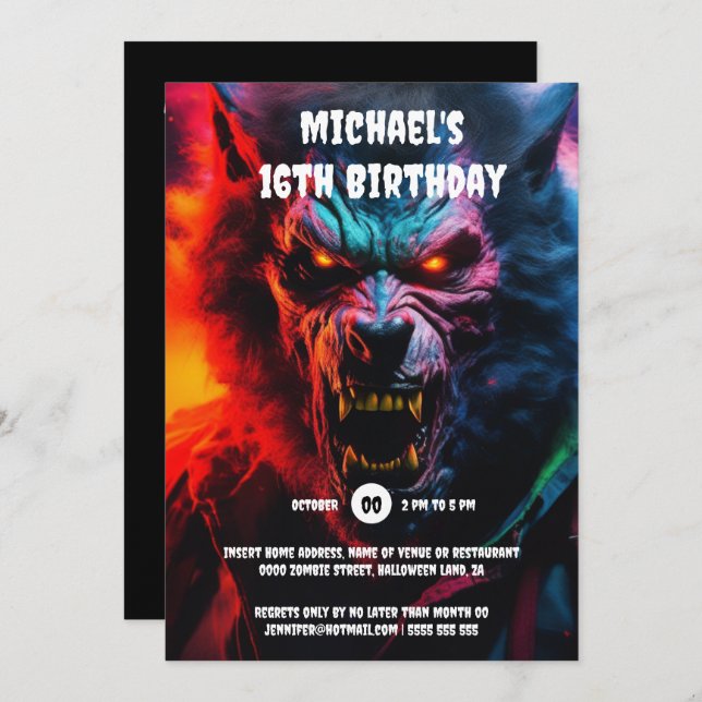 Werewolf monster adults halloween scary creatures invitation (Front/Back)