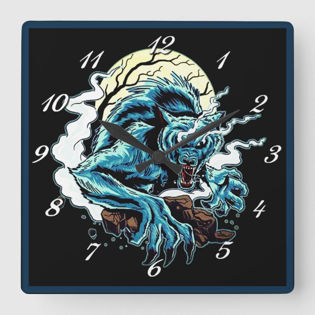 Werewolf Moon Square Wall Clock (Front)
