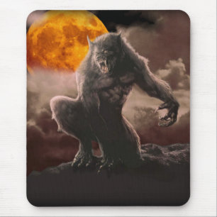 Werewolf on Red Moon Mouse Mat