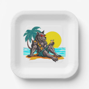 werewolf on vacation paper plate