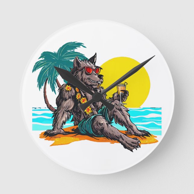 werewolf on vacation round clock (Front)