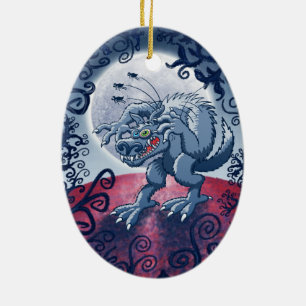 Werewolf Scratching Spooky Fleas Ceramic Tree Decoration