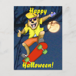 Werewolf Skateboarder Halloween Postcard