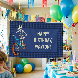 Werewolf Skeleton on a BMX Bike Boys Birthday Banner